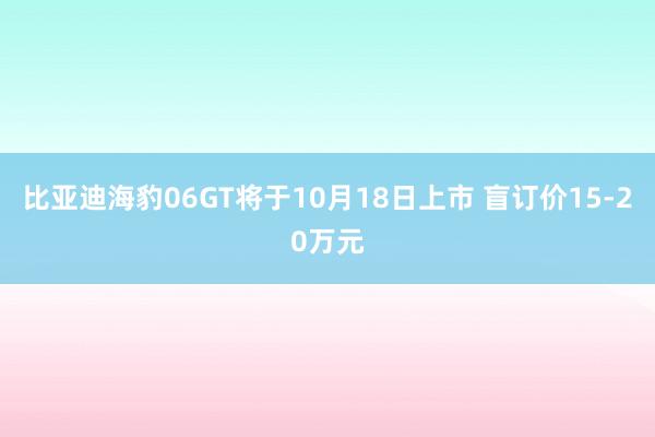 比亚迪海豹06GT将于10月18日上市 盲订价15-20万元